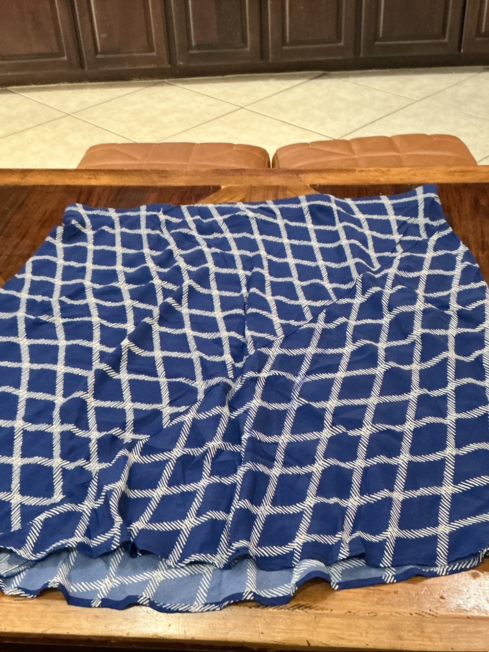 Ava & Viv Blue and White Windowpane Circle Skirt